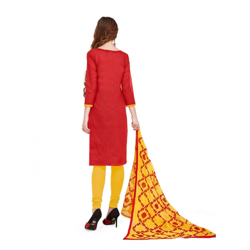 Mayawye Women's Banarasi Jacquard Unstitched Salwar-Suit Material With Dupatta (Red, 2 Mtr)
