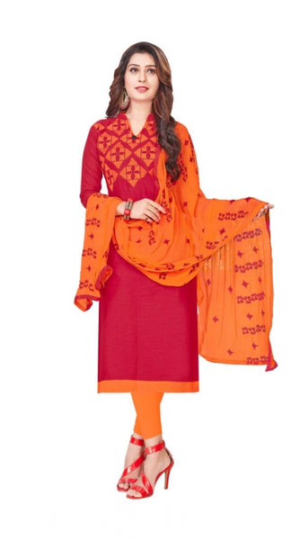Mayawye Women's Slub Cotton Unstitched Salwar-Suit Material With Dupatta (Red, 2 Mtr)