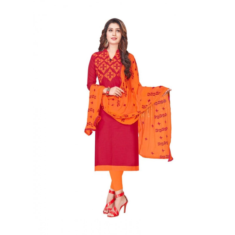 Mayawye Women's Slub Cotton Unstitched Salwar-Suit Material With Dupatta (Red, 2 Mtr)