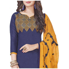 Mayawye Women's Slub Cotton Unstitched Salwar-Suit Material With Dupatta (Navy Blue, 2 Mtr)