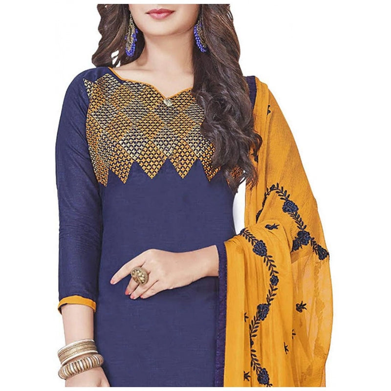 Mayawye Women's Slub Cotton Unstitched Salwar-Suit Material With Dupatta (Navy Blue, 2 Mtr)