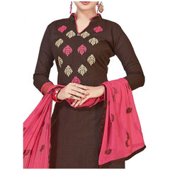 Mayawye Women's Slub Cotton Unstitched Salwar-Suit Material With Dupatta (Brown, 2 Mtr)