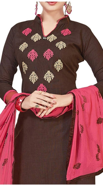 Mayawye Women's Slub Cotton Unstitched Salwar-Suit Material With Dupatta (Brown, 2 Mtr)