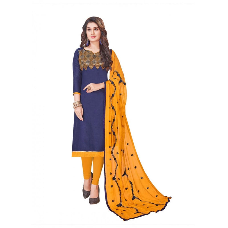 Mayawye Women's Slub Cotton Unstitched Salwar-Suit Material With Dupatta (Navy Blue, 2 Mtr)