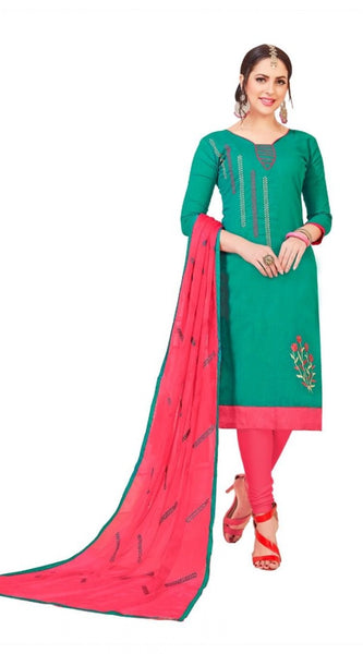 Mayawye Women's Slub Cotton Unstitched Salwar-Suit Material With Dupatta (Turquoise, 2 Mtr)