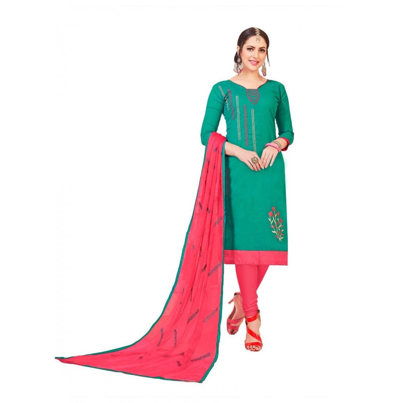 Mayawye Women's Slub Cotton Unstitched Salwar-Suit Material With Dupatta (Turquoise, 2 Mtr)