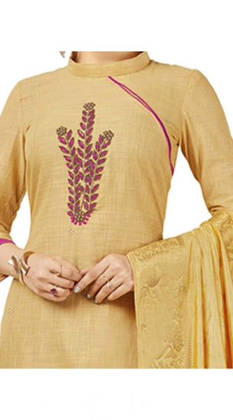 Mayawye Women's South Slub Cotton Unstitched Salwar-Suit Material With Dupatta (Beige, 2 Mtr)