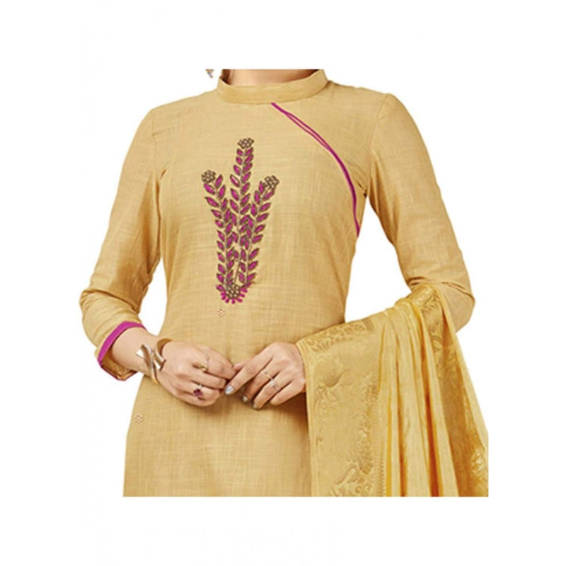 Mayawye Women's South Slub Cotton Unstitched Salwar-Suit Material With Dupatta (Beige, 2 Mtr)
