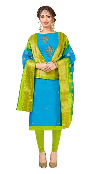 Mayawye Women's South Slub Cotton Unstitched Salwar-Suit Material With Dupatta (Sky Blue, 2 Mtr)