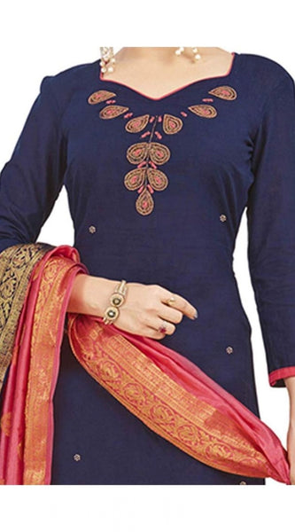 Mayawye Women's South Slub Cotton Unstitched Salwar-Suit Material With Dupatta (Blue, 2 Mtr)
