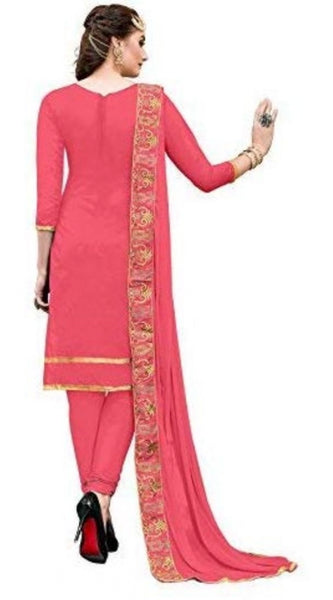 Mayawye Women's Chanderi Cotton Unstitched Salwar-Suit Material With Dupatta (Light Red, 2.20 Mtr)