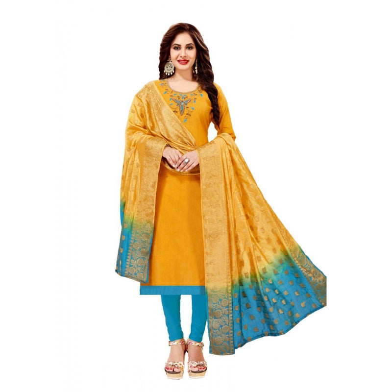 Mayawye Women's Slub Cotton Unstitched Salwar-Suit Material With Dupatta (Yellow, 2 Mtr)