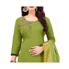 Mayawye Women's Slub Cotton Unstitched Salwar-Suit Material With Dupatta (Mahendi Green, 2 Mtr)