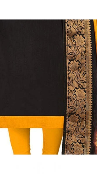 Mayawye Women's Slub Cotton Unstitched Salwar-Suit Material With Dupatta (Black, 2 Mtr)