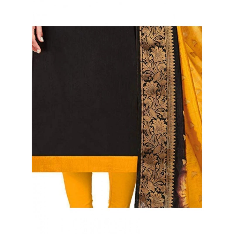 Mayawye Women's Slub Cotton Unstitched Salwar-Suit Material With Dupatta (Black, 2 Mtr)