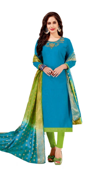 Mayawye Women's Slub Cotton Unstitched Salwar-Suit Material With Dupatta (Sky Blue, 2 Mtr)