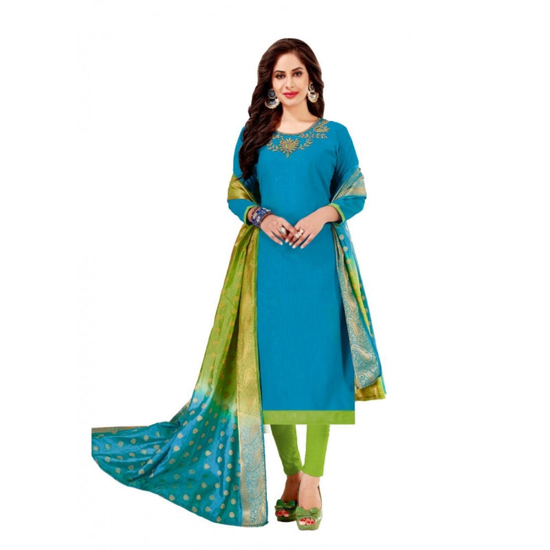 Mayawye Women's Slub Cotton Unstitched Salwar-Suit Material With Dupatta (Sky Blue, 2 Mtr)