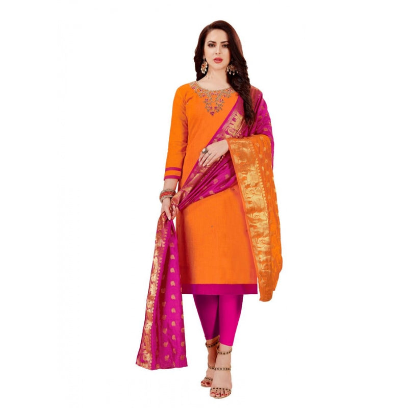 Mayawye Women's Slub Cotton Unstitched Salwar-Suit Material With Dupatta (Orange, 2 Mtr)