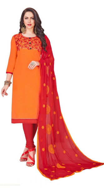 Mayawye Women's Slub Cotton Unstitched Salwar-Suit Material With Dupatta (Orange, 2 Mtr)