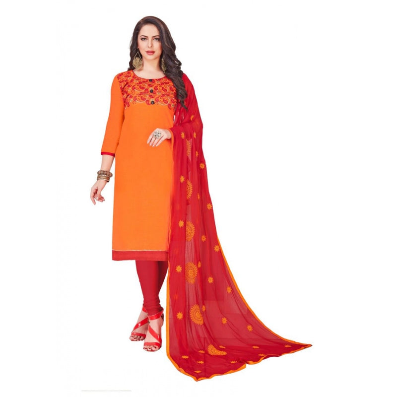 Mayawye Women's Slub Cotton Unstitched Salwar-Suit Material With Dupatta (Orange, 2 Mtr)