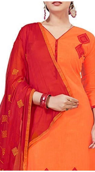 Mayawye Women's Slub Cotton Unstitched Salwar-Suit Material With Dupatta (Orange, 2 Mtr)