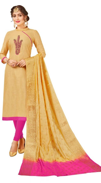Mayawye Women's South Slub Cotton Unstitched Salwar-Suit Material With Dupatta (Beige, 2 Mtr)