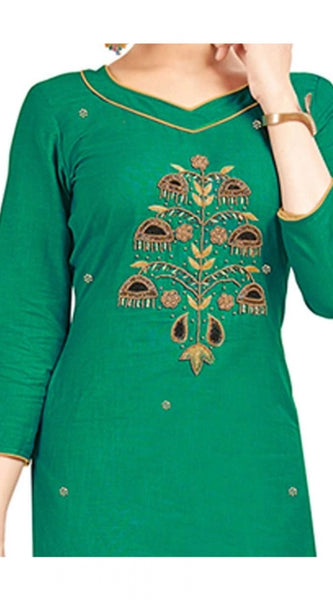 Mayawye Women's South Slub Cotton Unstitched Salwar-Suit Material With Dupatta (Green, 2 Mtr)