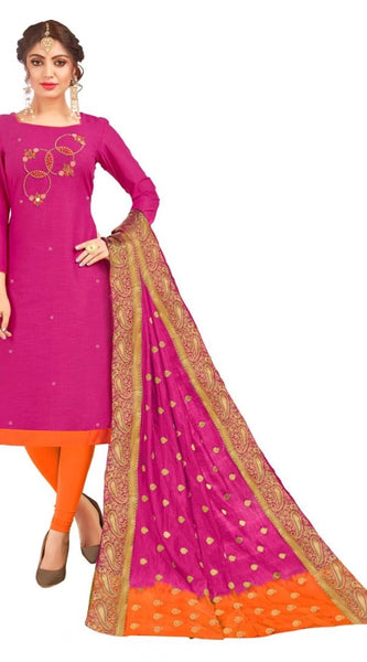 Mayawye Women's South Slub Cotton Unstitched Salwar-Suit Material With Dupatta (Pink, 2 Mtr)