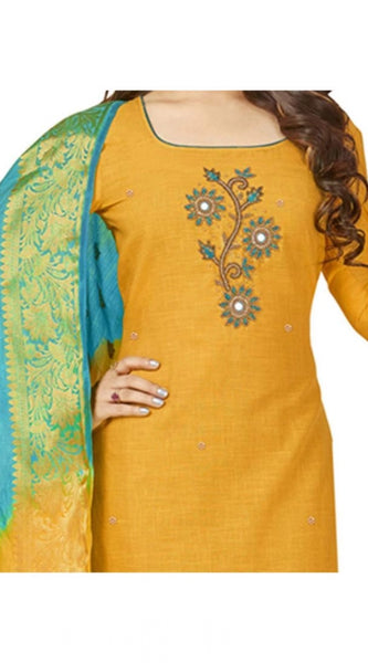 Mayawye Women's South Slub Cotton Unstitched Salwar-Suit Material With Dupatta (Yellow, 2 Mtr)