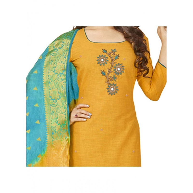 Mayawye Women's South Slub Cotton Unstitched Salwar-Suit Material With Dupatta (Yellow, 2 Mtr)