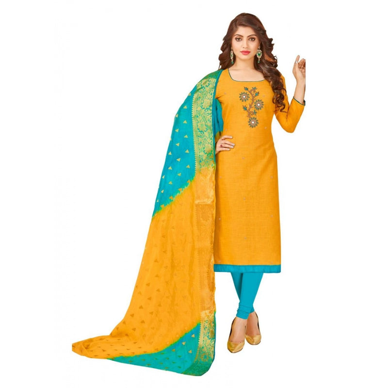 Mayawye Women's South Slub Cotton Unstitched Salwar-Suit Material With Dupatta (Yellow, 2 Mtr)