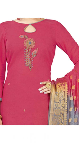 Mayawye Women's South Slub Cotton Unstitched Salwar-Suit Material With Dupatta (Pink, 2 Mtr)