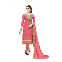 Mayawye Women's Chanderi Cotton Unstitched Salwar-Suit Material With Dupatta (Light Red, 2.20 Mtr)