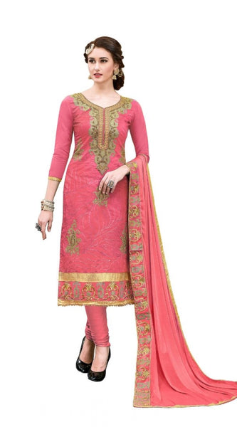 Mayawye Women's Chanderi Cotton Unstitched Salwar-Suit Material With Dupatta (Light Red, 2.20 Mtr)