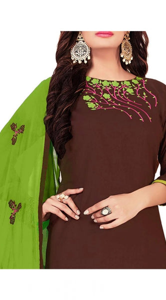 Mayawye Women's Glaze Cotton Unstitched Salwar-Suit Material With Dupatta (Brown, 2 Mtr)