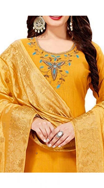 Mayawye Women's Slub Cotton Unstitched Salwar-Suit Material With Dupatta (Yellow, 2 Mtr)