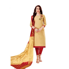 Mayawye Women's Slub Cotton Unstitched Salwar-Suit Material With Dupatta (Beige, 2 Mtr)