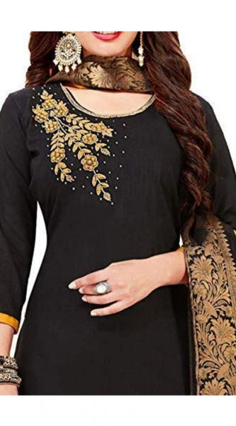 Mayawye Women's Slub Cotton Unstitched Salwar-Suit Material With Dupatta (Black, 2 Mtr)
