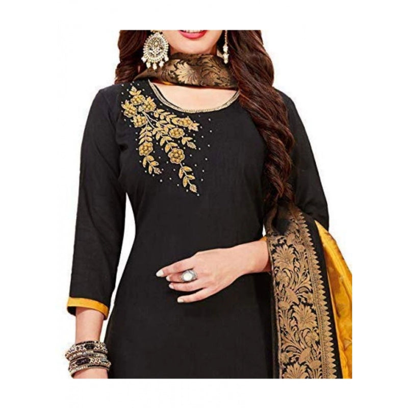 Mayawye Women's Slub Cotton Unstitched Salwar-Suit Material With Dupatta (Black, 2 Mtr)