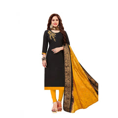 Mayawye Women's Slub Cotton Unstitched Salwar-Suit Material With Dupatta (Black, 2 Mtr)