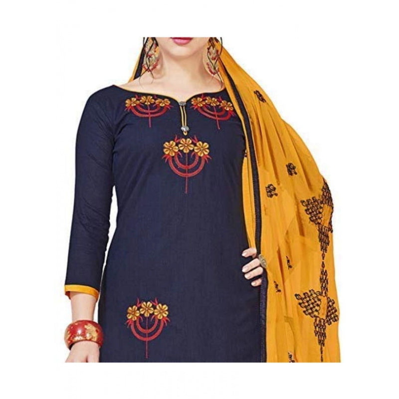 Mayawye Women's Slub Cotton Unstitched Salwar-Suit Material With Dupatta (Navy Blue, 2 Mtr)