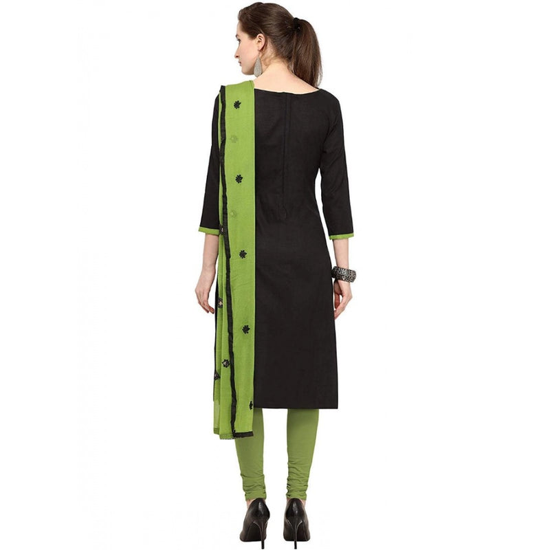 Mayawye Women's Slub Cotton Unstitched Salwar-Suit Material With Dupatta (Black, 2 Mtr)