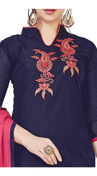 Mayawye Women's Modal Silk Unstitched Salwar-Suit Material With Dupatta (Navy Blue, 2 Mtr)