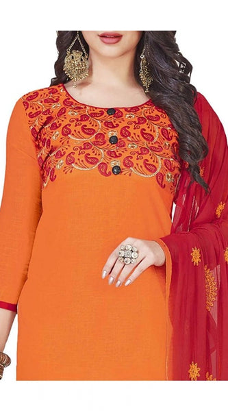 Mayawye Women's Slub Cotton Unstitched Salwar-Suit Material With Dupatta (Orange, 2 Mtr)