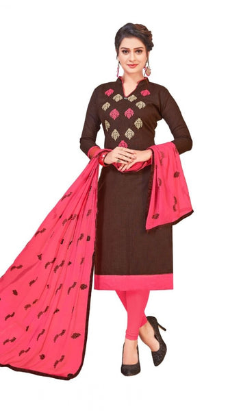 Mayawye Women's Slub Cotton Unstitched Salwar-Suit Material With Dupatta (Brown, 2 Mtr)
