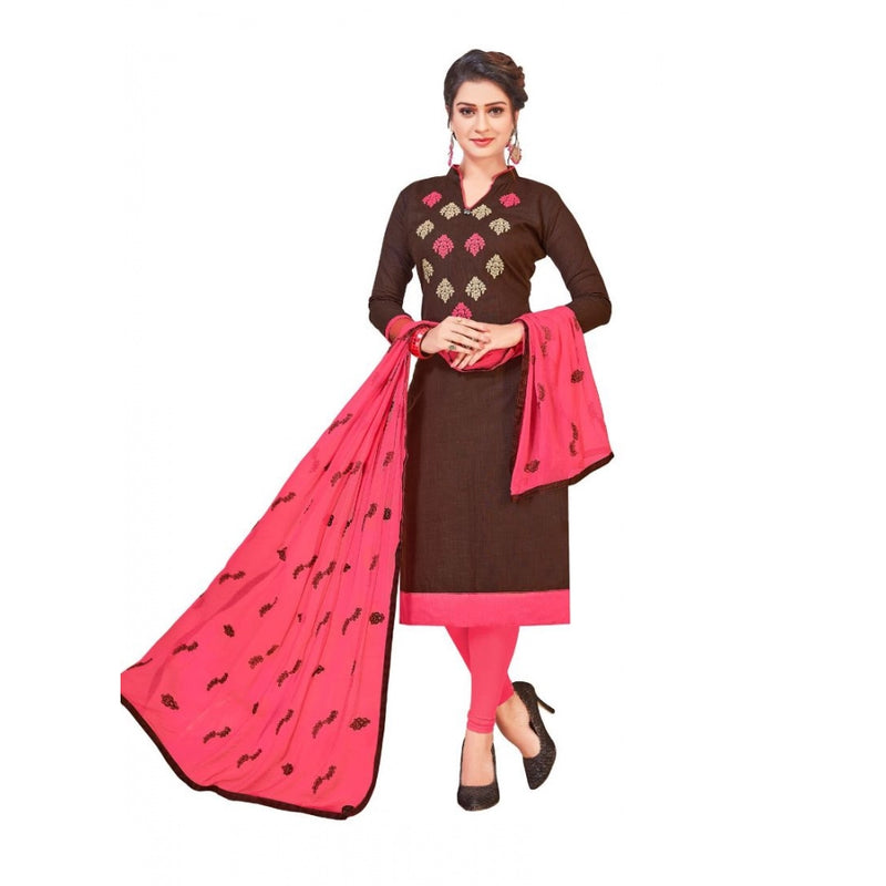 Mayawye Women's Slub Cotton Unstitched Salwar-Suit Material With Dupatta (Brown, 2 Mtr)