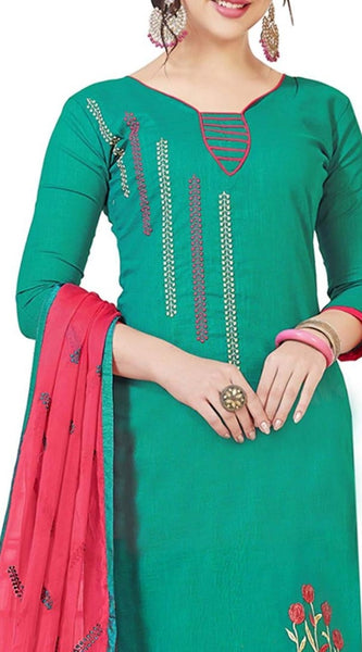 Mayawye Women's Slub Cotton Unstitched Salwar-Suit Material With Dupatta (Turquoise, 2 Mtr)