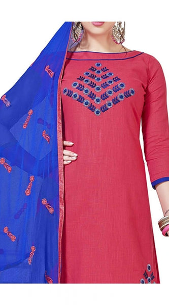 Mayawye Women's Slub Cotton Unstitched Salwar-Suit Material With Dupatta (Pink, 2 Mtr)