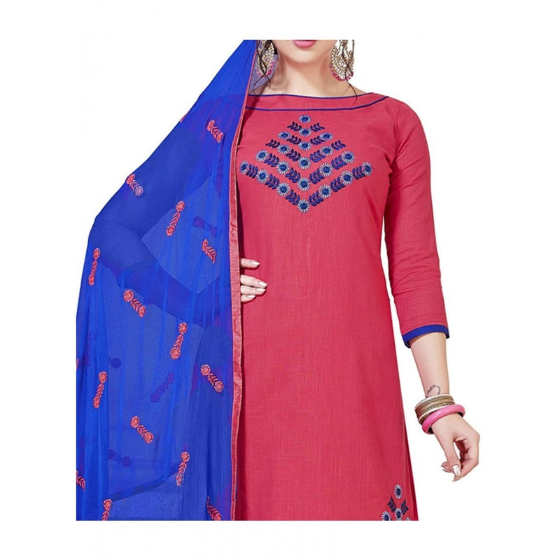 Mayawye Women's Slub Cotton Unstitched Salwar-Suit Material With Dupatta (Pink, 2 Mtr)