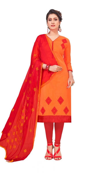 Mayawye Women's Slub Cotton Unstitched Salwar-Suit Material With Dupatta (Orange, 2 Mtr)